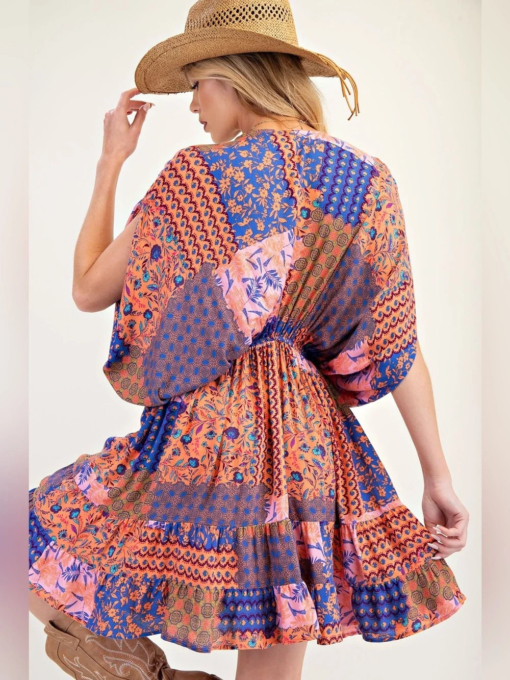 Easel PATCHWORK PRINTED RAYON GAUZE DRESS